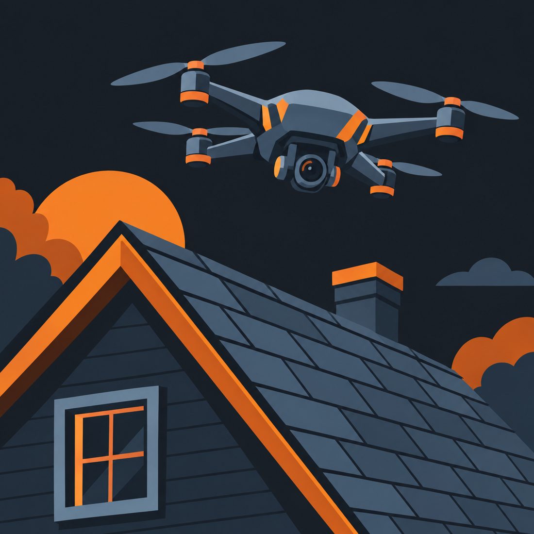 Illustration of a drone flying over a roof for a Hiawatha, IA home